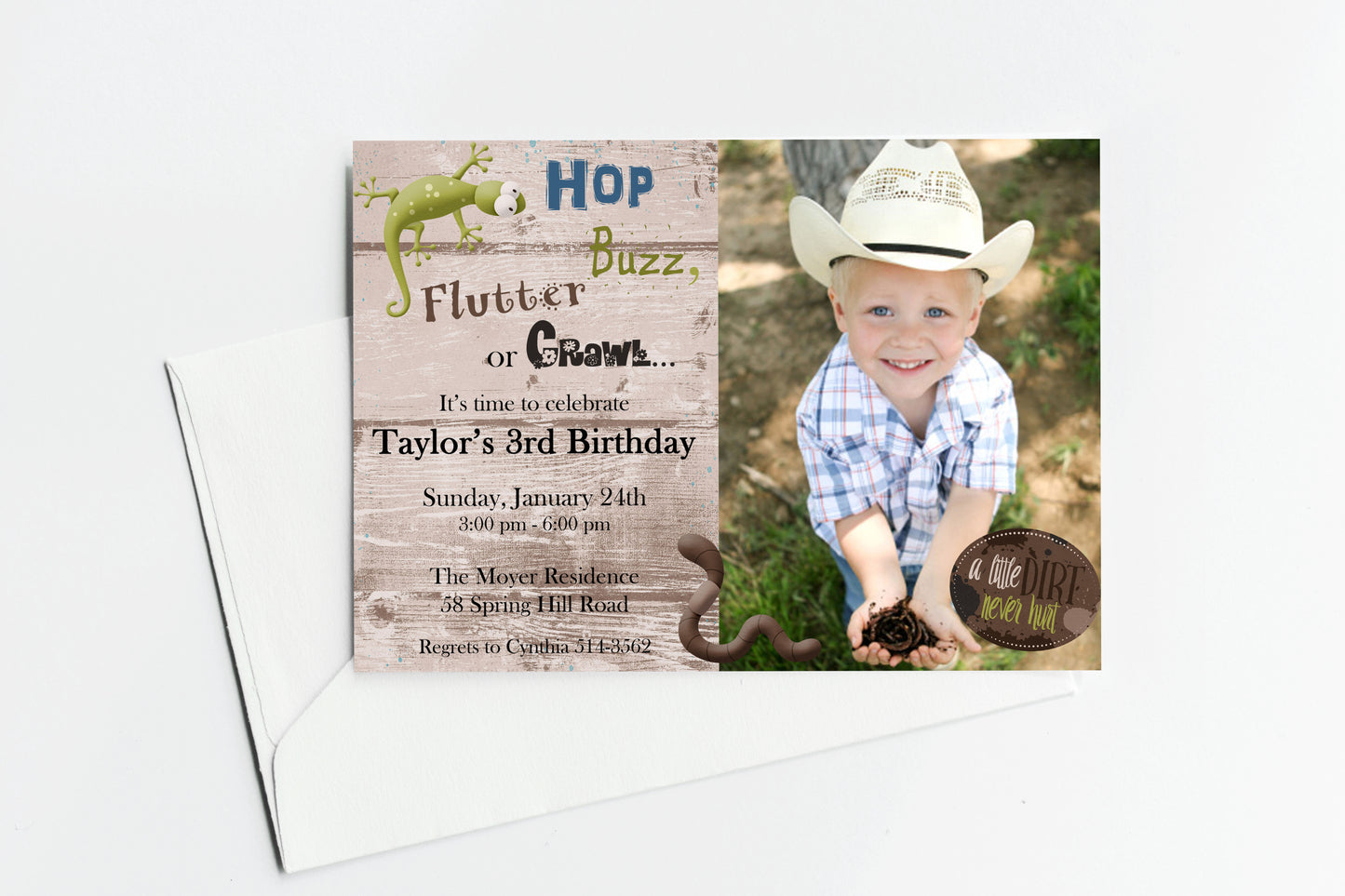 Hop Buzz and Flutter Bug & Dirt Boy Custom Photo Birthday Invitation