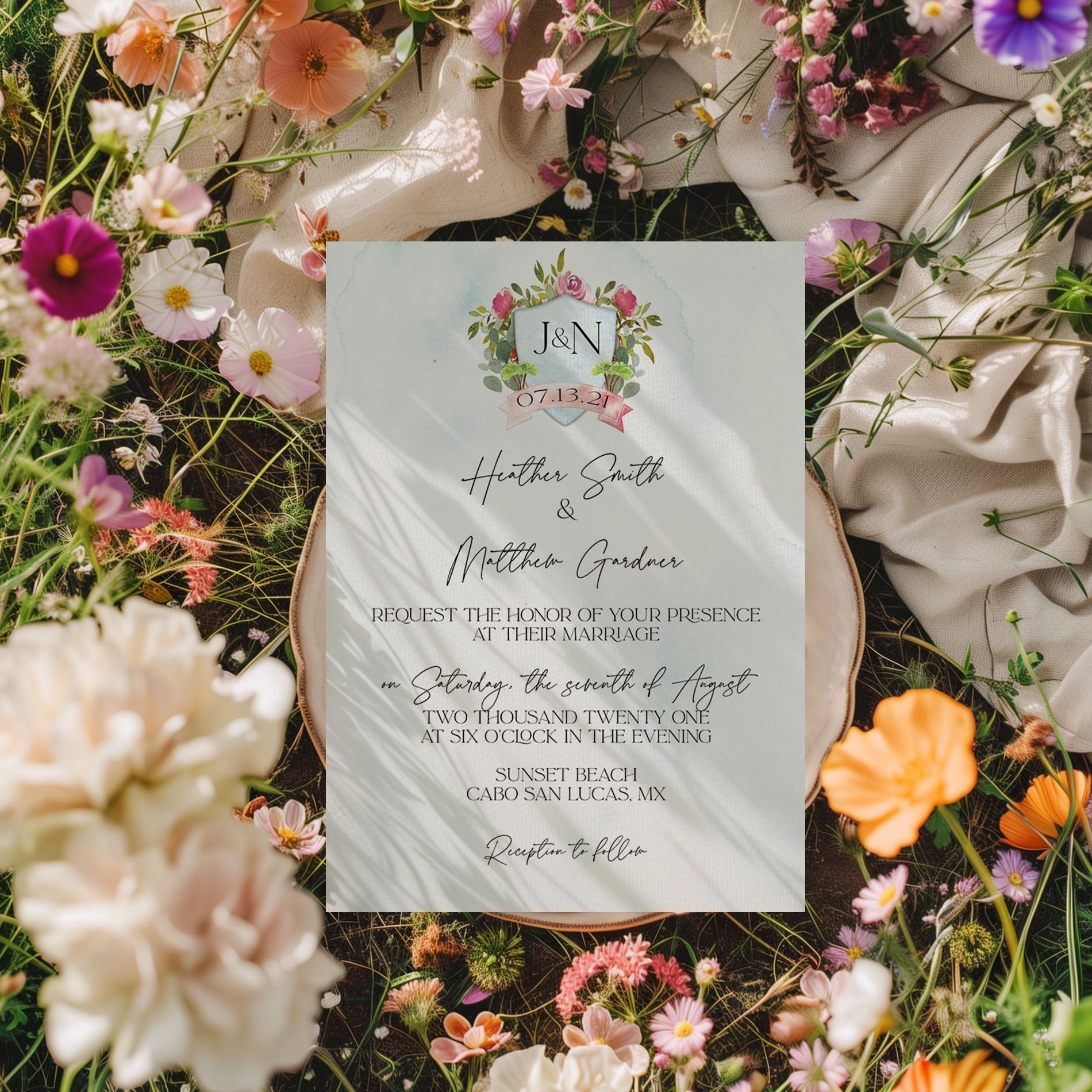 Cabo Mexico Watercolor Wedding Invitation Suite with Timeline & Map