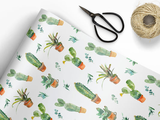Cactus Plant Floral Watercolor Wrapping Paper