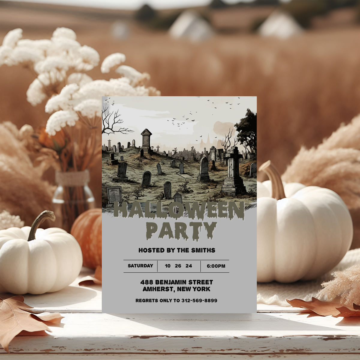 Halloween Spooky Cemetery Costume Party Invitation Template