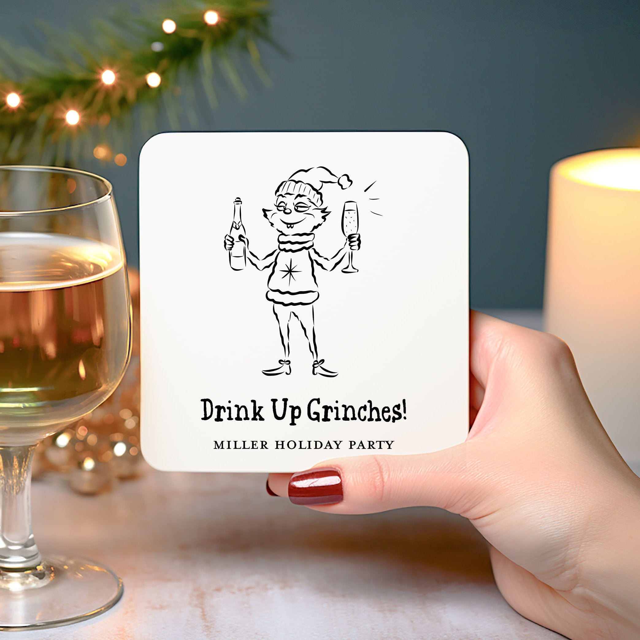 Cheers Grinch Christmas Party Coasters