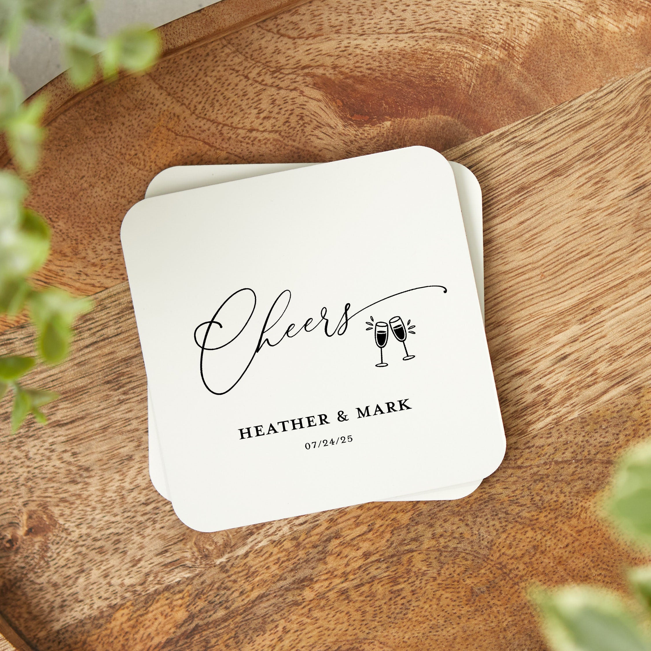 Cheers Wedding Coasters, Personalized Engagement Party Favors