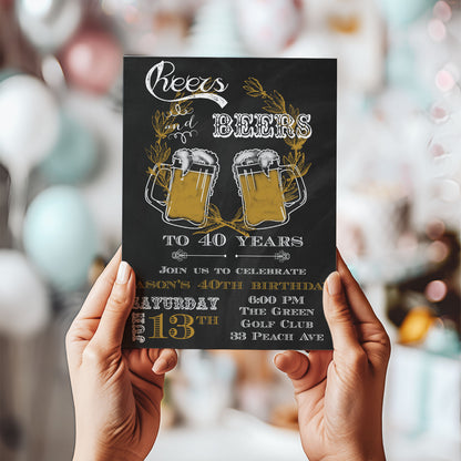 Cheers and Beers Chalkboard Adult Birthday Invitation