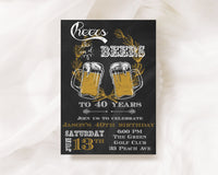 Cheers and Beers Chalkboard Adult Birthday Invitation