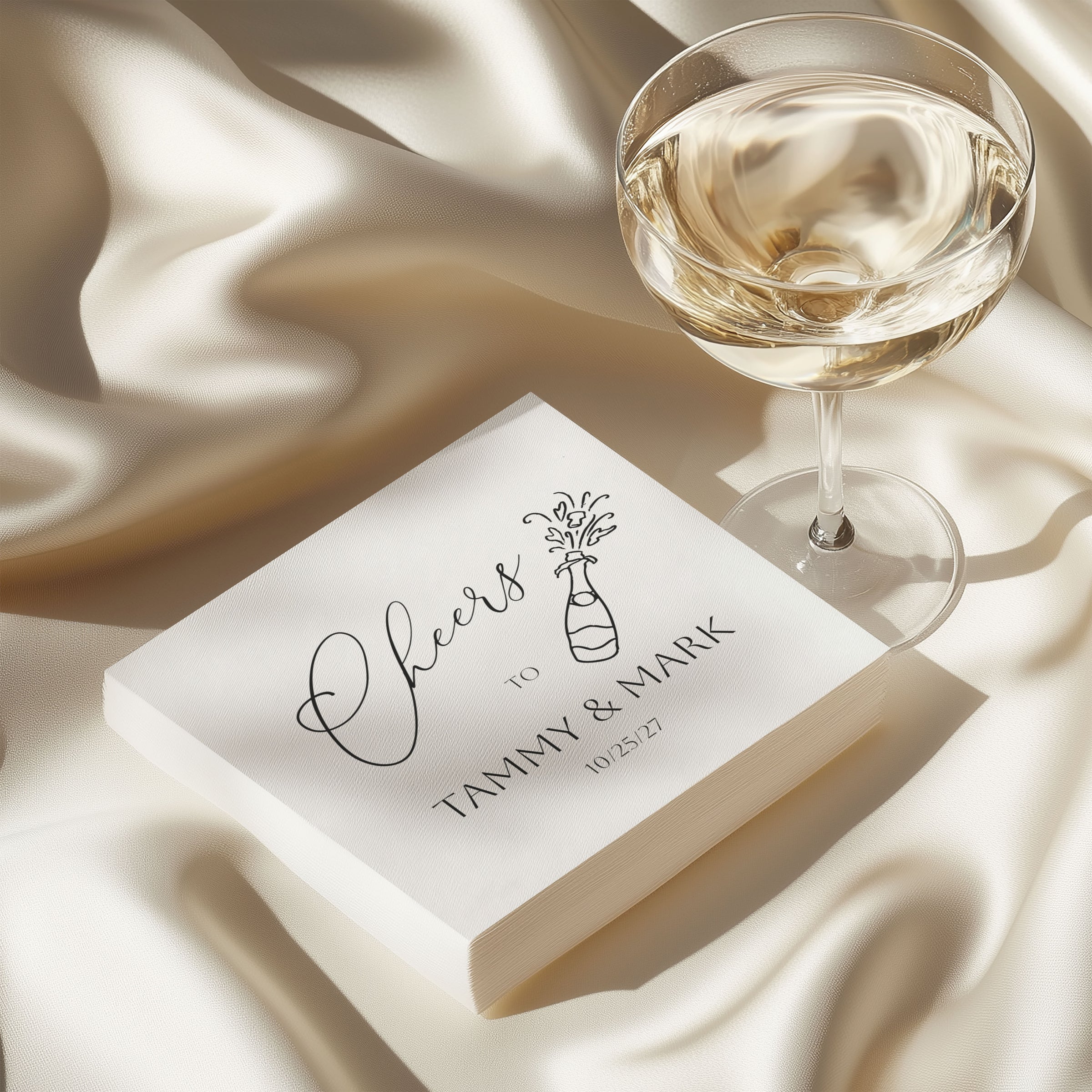 Let's Toast Napkins — Personalized Wedding Cocktail Napkins with Champagne Design