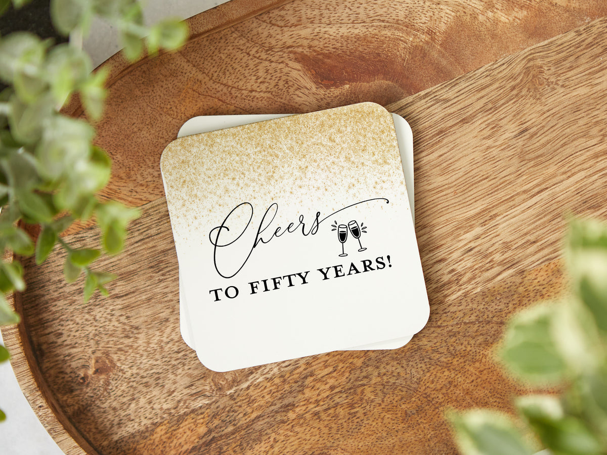 Cheers to Fifty Years Gold Glitter Coasters