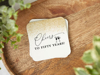 Cheers to Fifty Years Gold Glitter Coasters