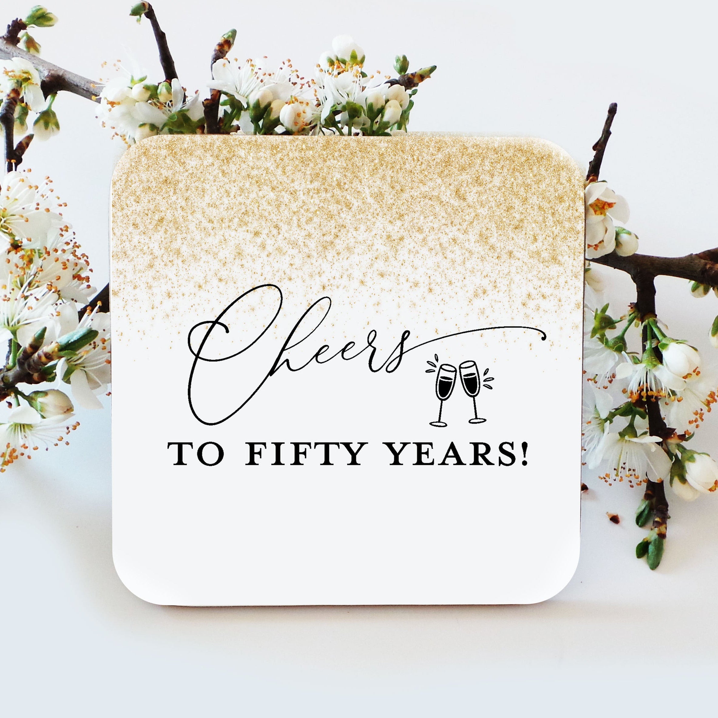 Cheers to Fifty Years Gold Glitter Coasters