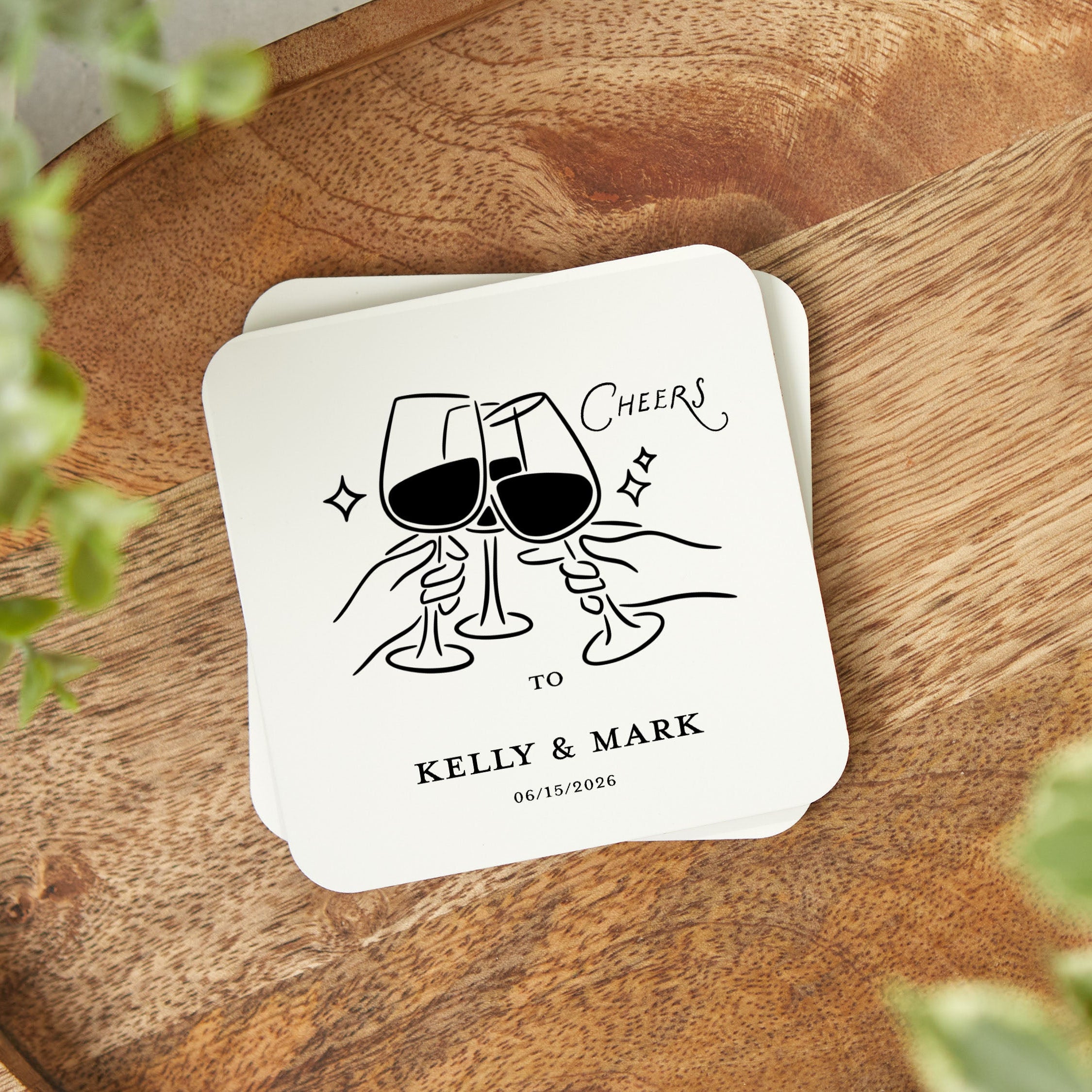 Custom Cheers Wedding Coasters, Personalized Engagement Party Favors