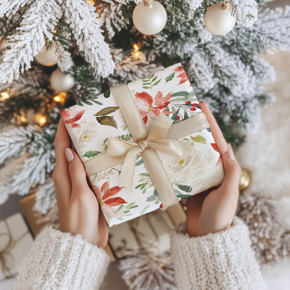 Holiday Floral Poinsettia Christmas Wrapping Paper