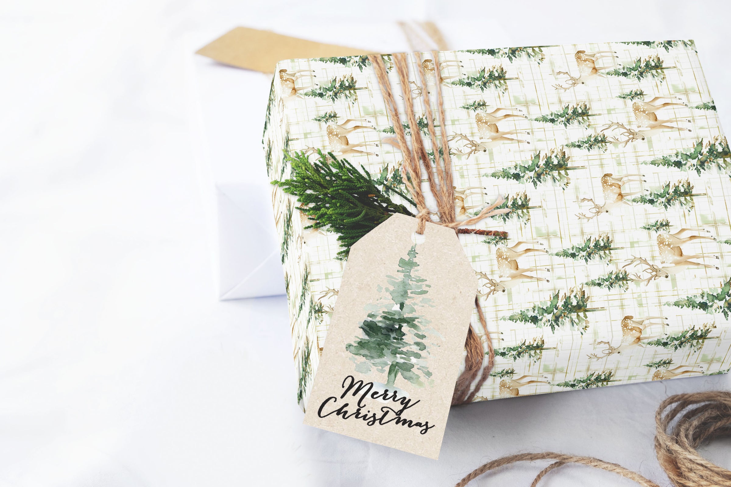 Winter Deer & Pine Holiday Gift Wrap Roll
