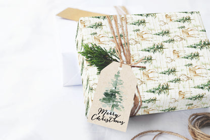 Winter Deer & Pine Holiday Gift Wrap Roll — Festive Wrapping Paper