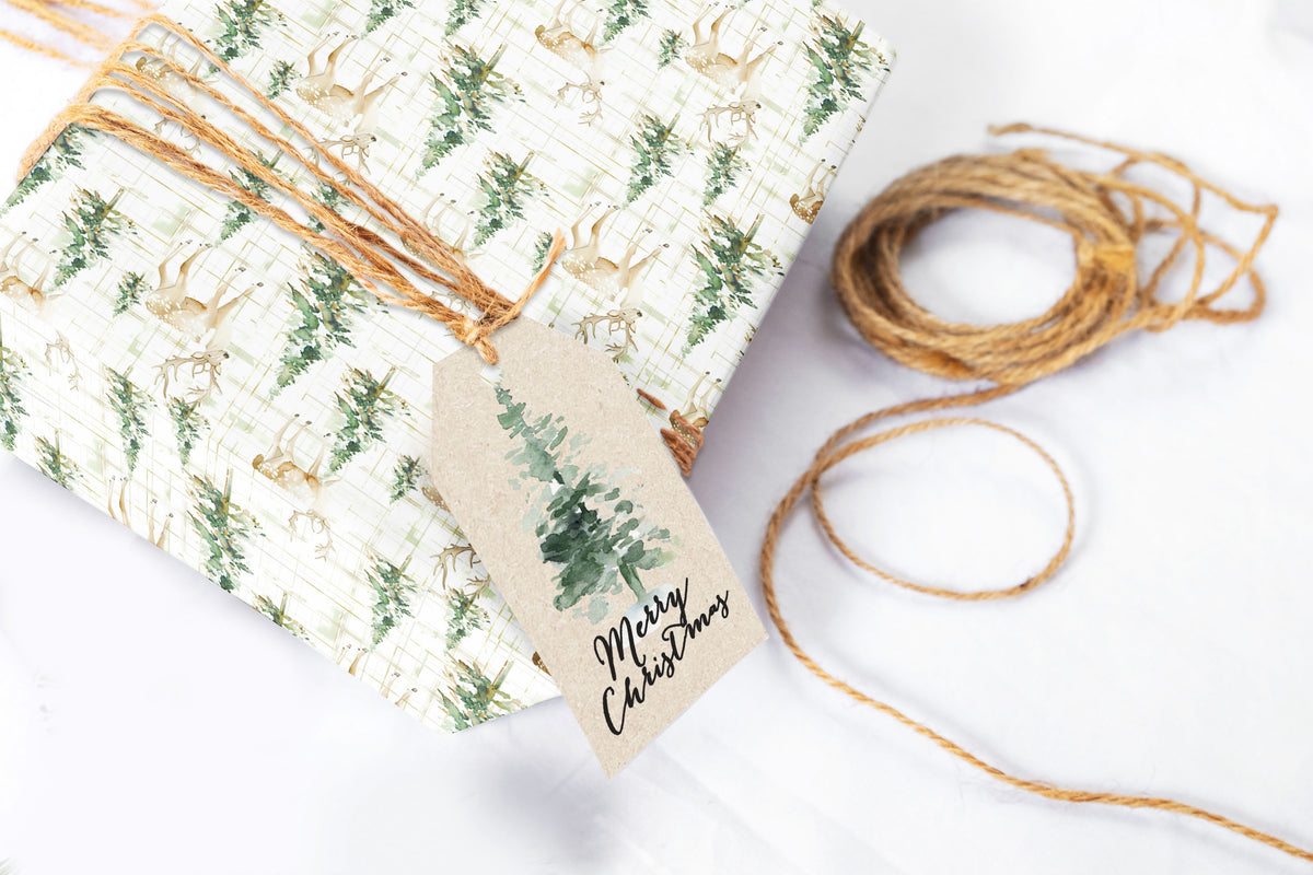 Winter Deer & Pine Holiday Gift Wrap Roll