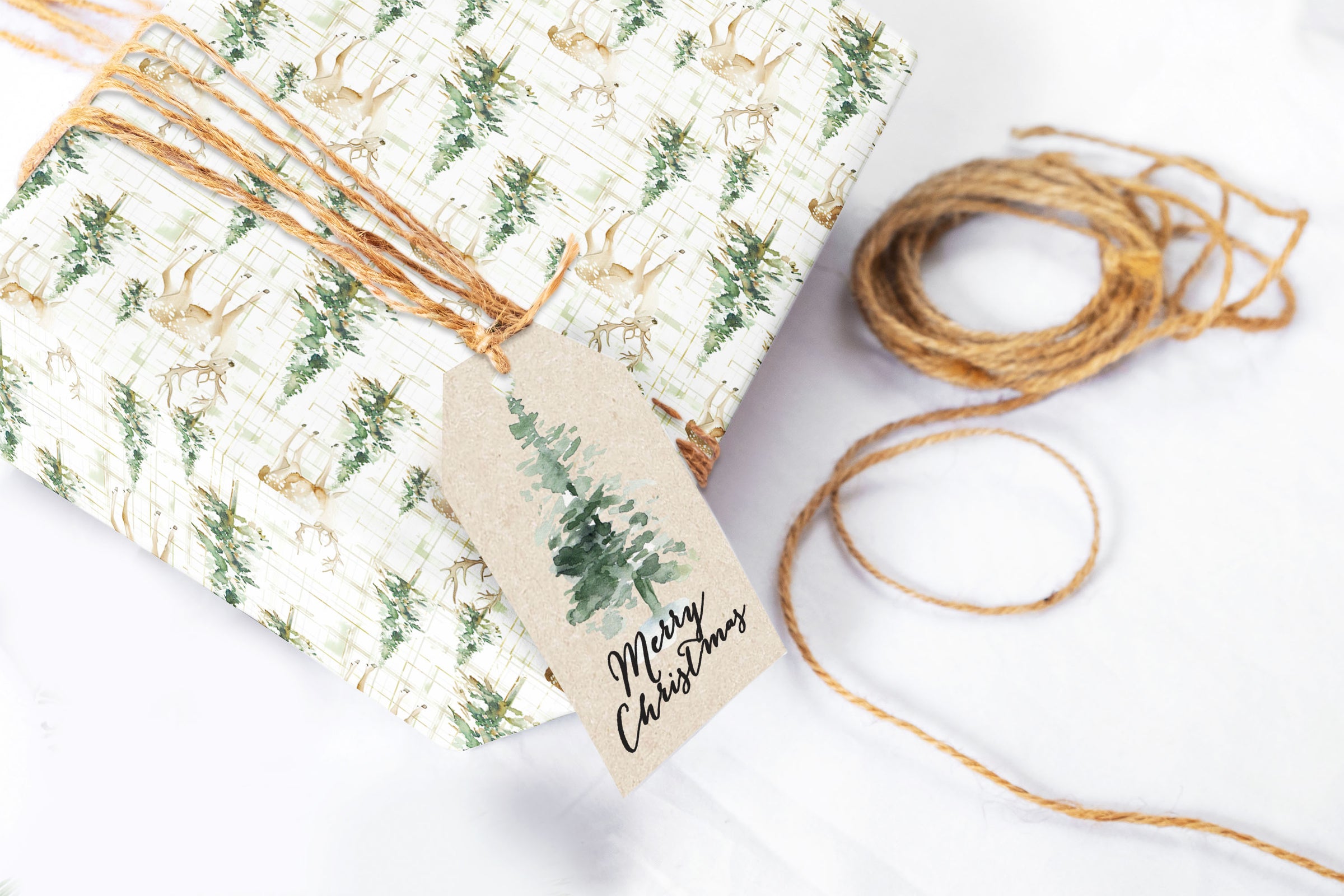 Winter Deer & Pine Holiday Gift Wrap Roll