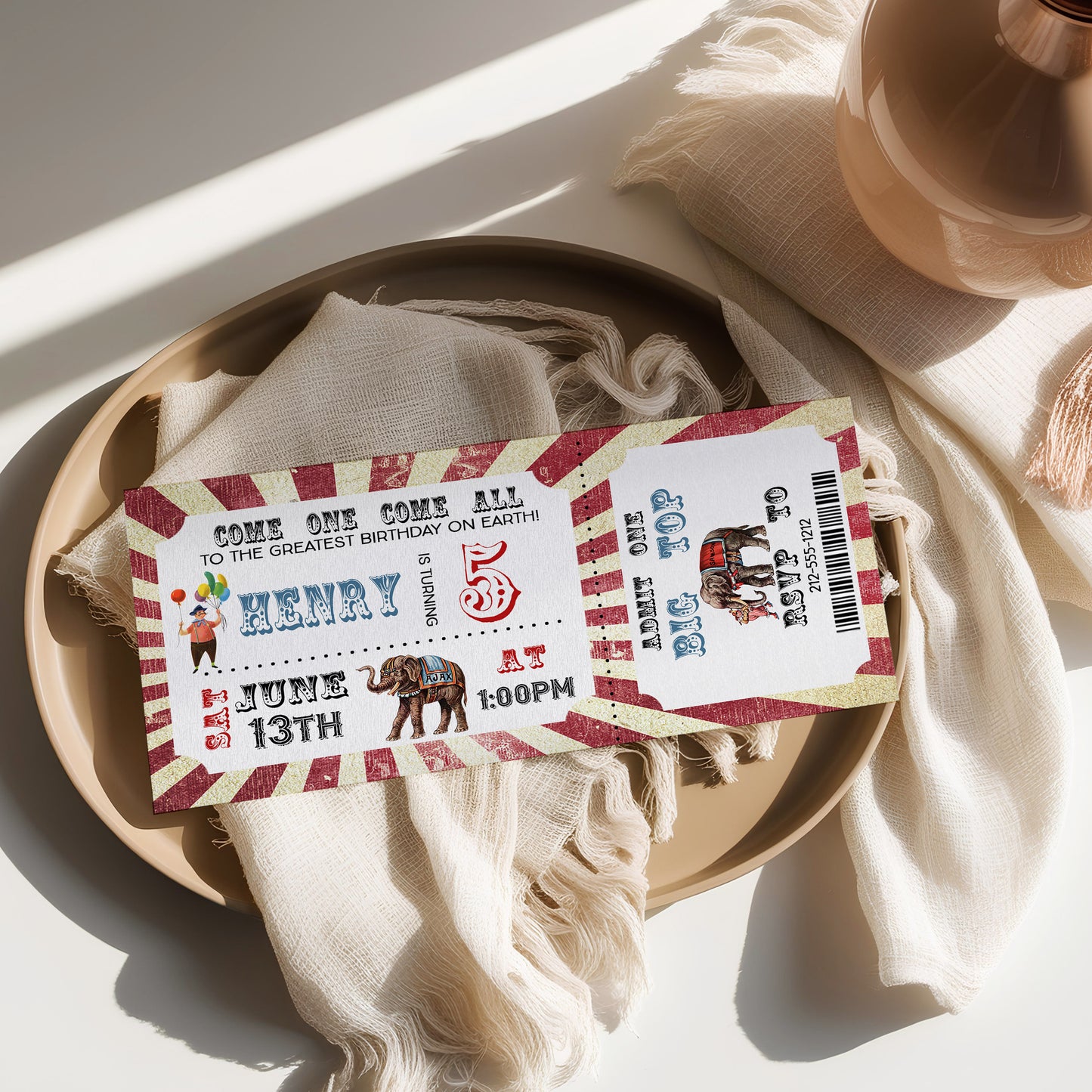 Vintage Circus Ticket Big Top Birthday Invitation