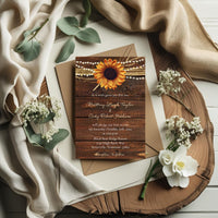 Rustic Sunflower Country Barn with Hanging Lights Wedding Invitation Suite