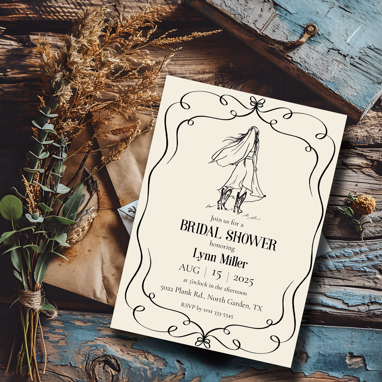 Country Western Bride Bridal Shower Invitation