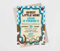 Cowboy Western Howdy Little Man Birthday Invitation Template Editable Invitation Corjl Digital Download