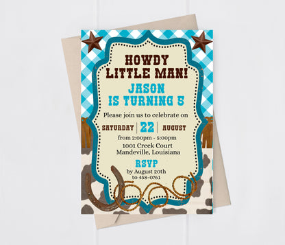 Cowboy Western Howdy Little Man Birthday Invitation Template Editable Invitation Corjl Digital Download