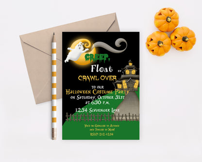 Creep, Float, Crawl Cemetery Halloween Invitation