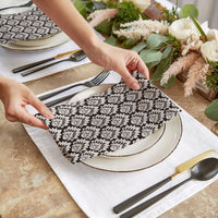 Damask Floral Napkin Set (4) — Black & Cream Decorative Cloth Napkins