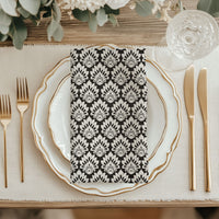 Damask Floral Napkin Set (4) — Black & Cream Decorative Cloth Napkins