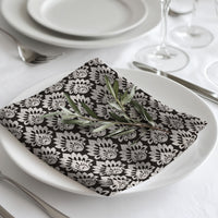 Damask Floral Napkin Set (4) — Black & Cream Decorative Cloth Napkins