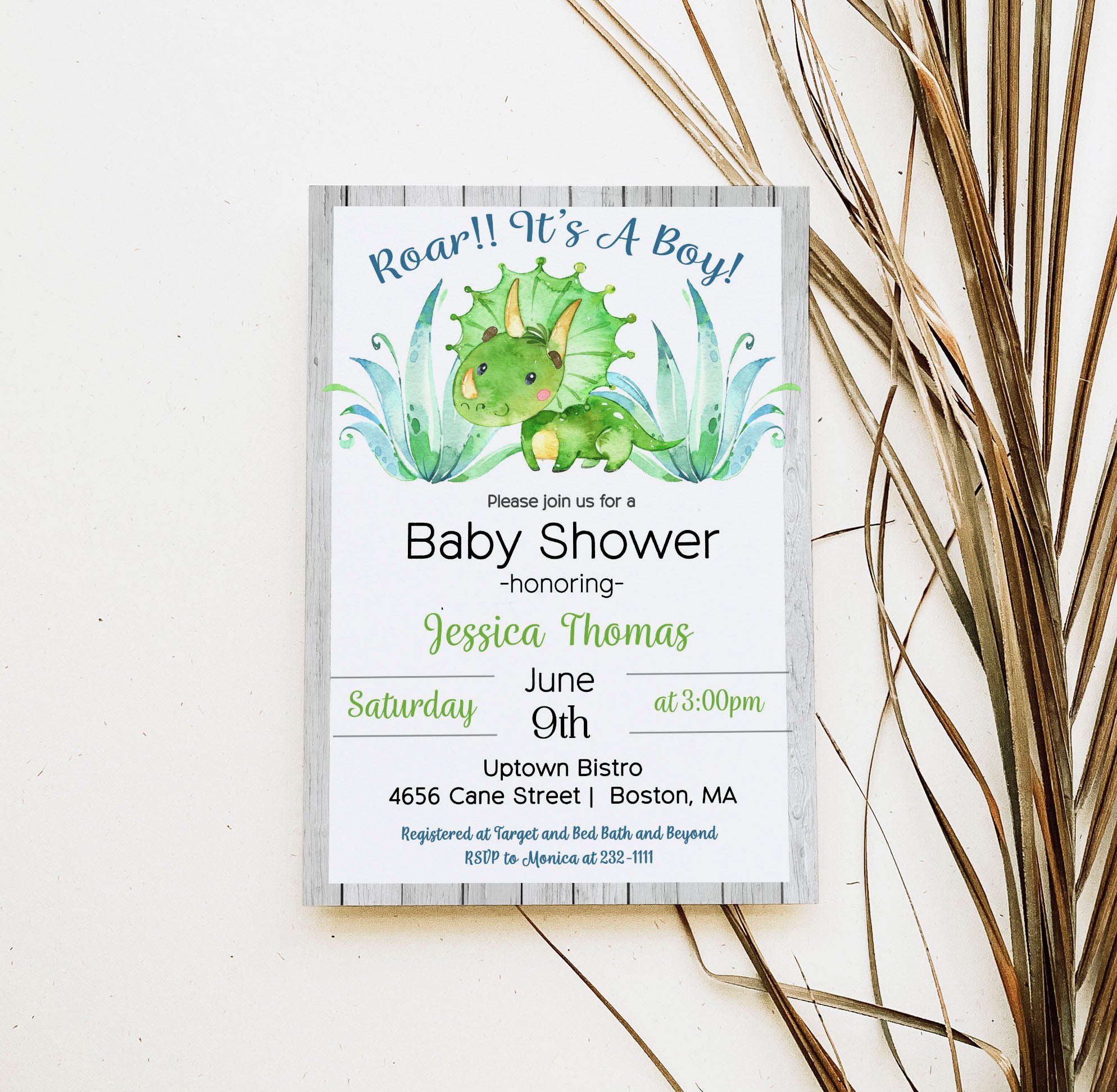Dinosaur Baby Shower Invitation Template Editable Invitation Corjl Digital Download