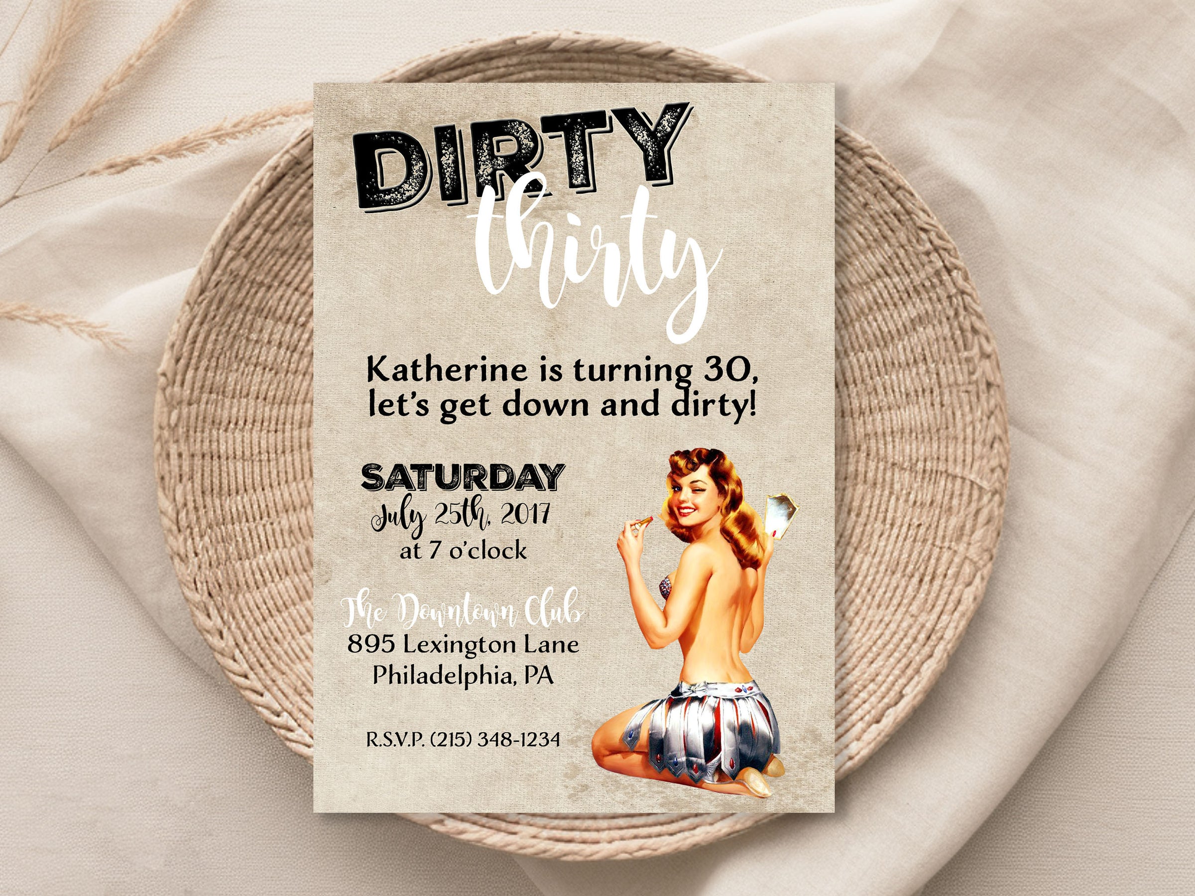 Dirty Thirty 30th Adult Sexy Pin Up Girl Birthday Invitation