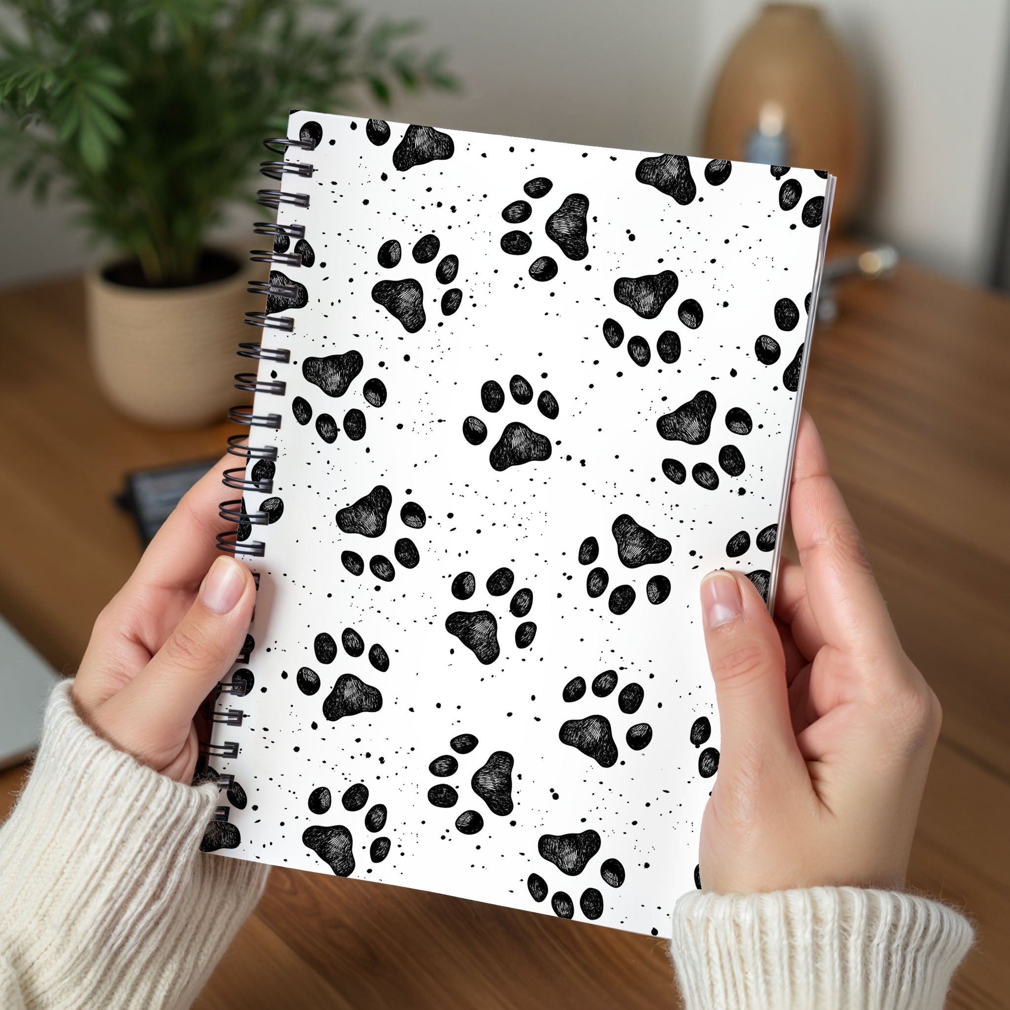 Paw Print Spiral Notebook — Black & White Cute Animal Journal (Ruled)