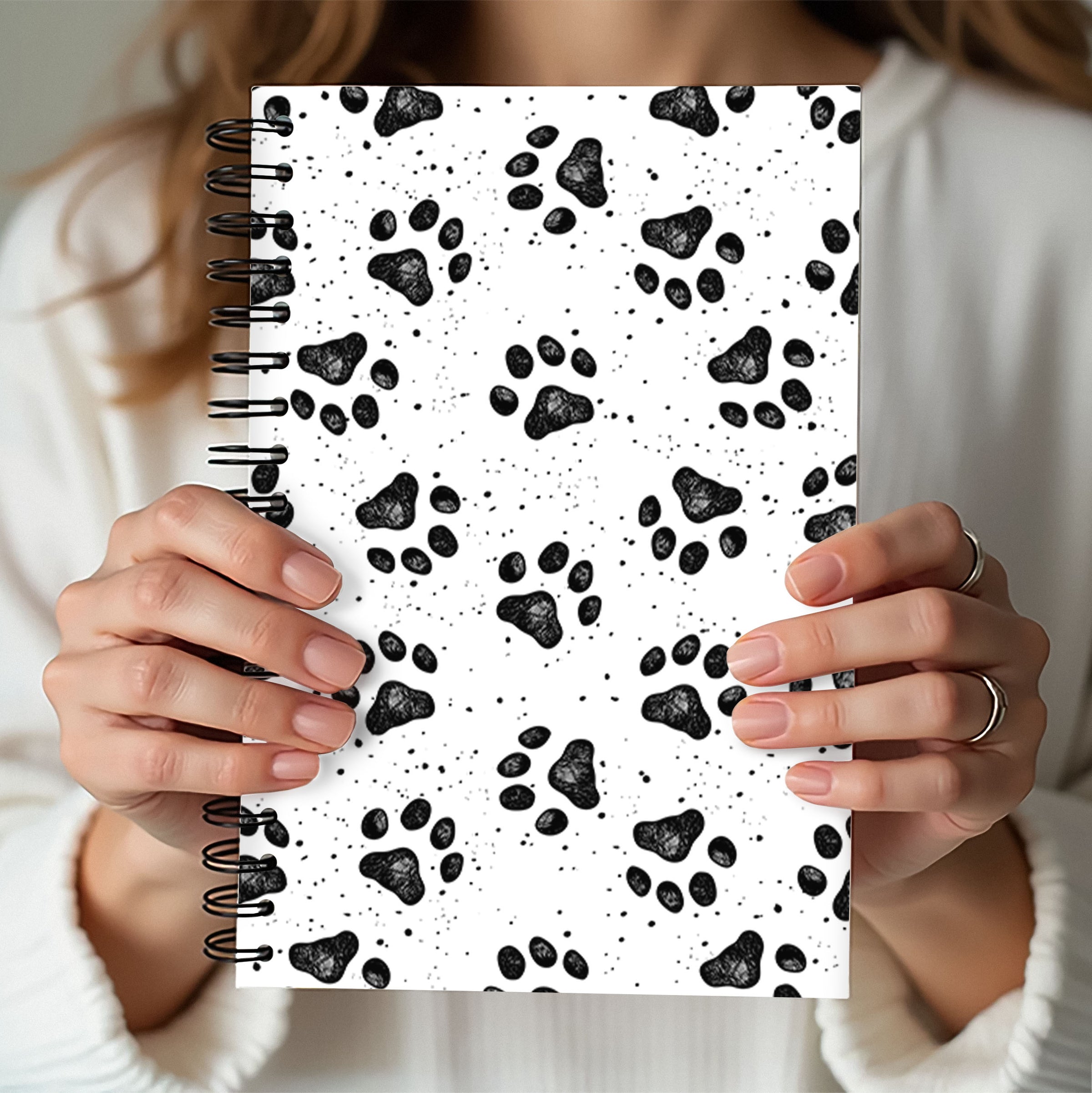 Paw Print Spiral Notebook — Black & White Cute Animal Journal (Ruled)