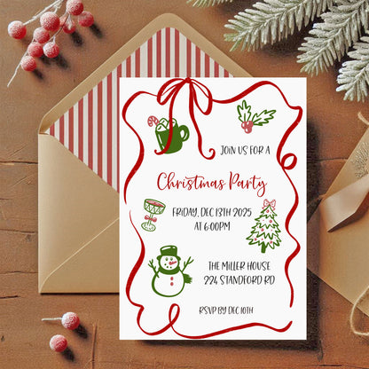 Hand Drawn Doodle Christmas Party Invitation