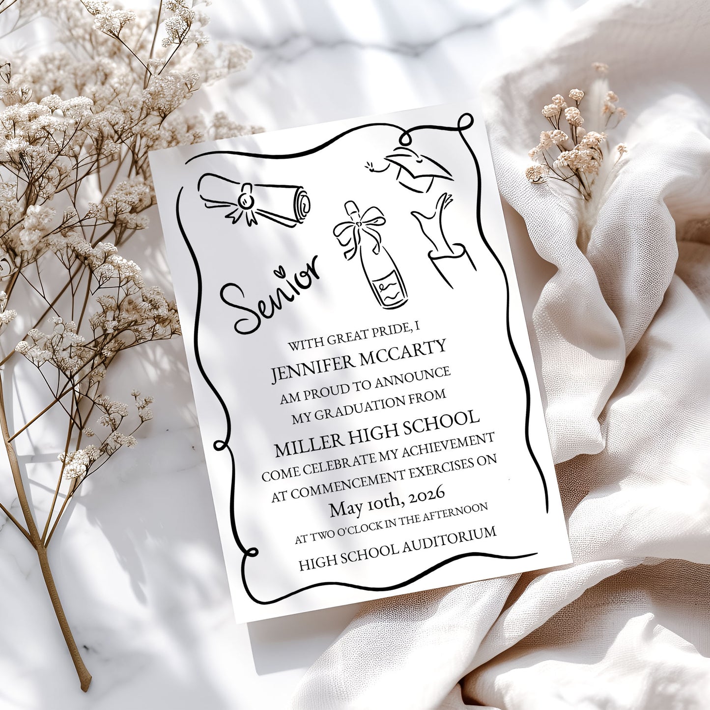 Doodle Style Graduation Invitation Template Template Editable Invitation Corjl Digital Download