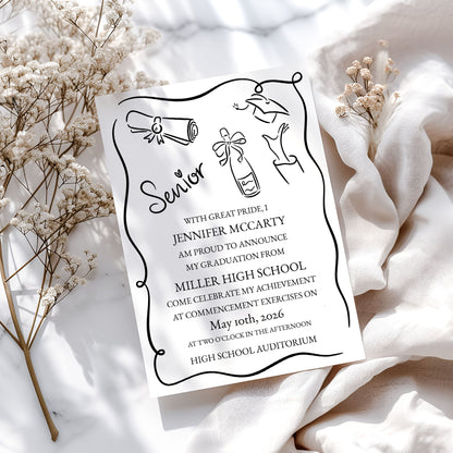 Doodle Style Graduation Invitation Template Template Editable Invitation Corjl Digital Download