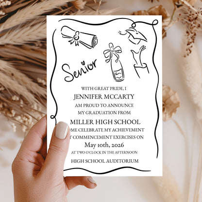 Doodle Style Graduation Invitation Template Template Editable Invitation Corjl Digital Download