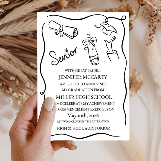 Doodle Style Graduation Invitation Template Template Editable Invitation Corjl Digital Download