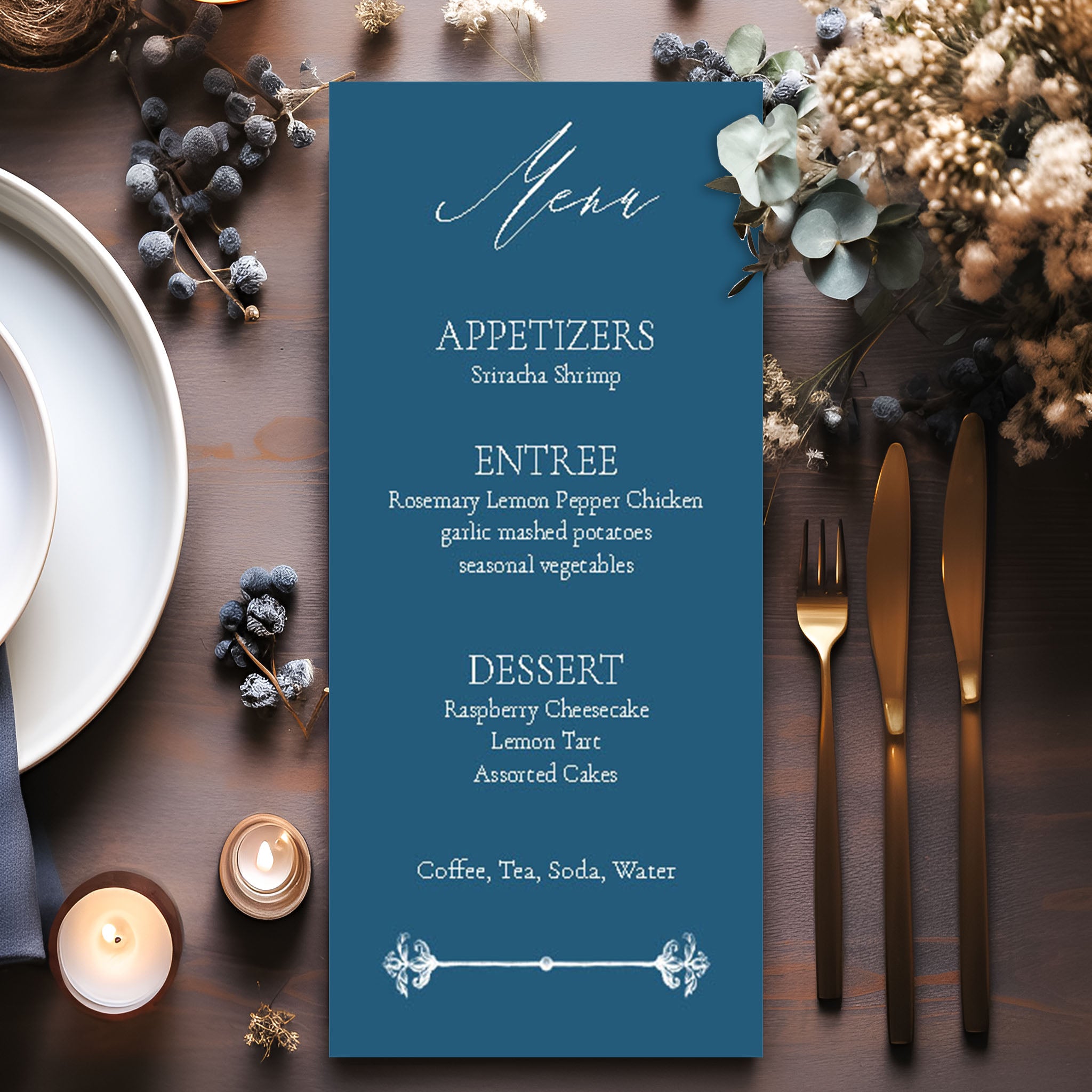 Vintage Elegant Blue Menu
