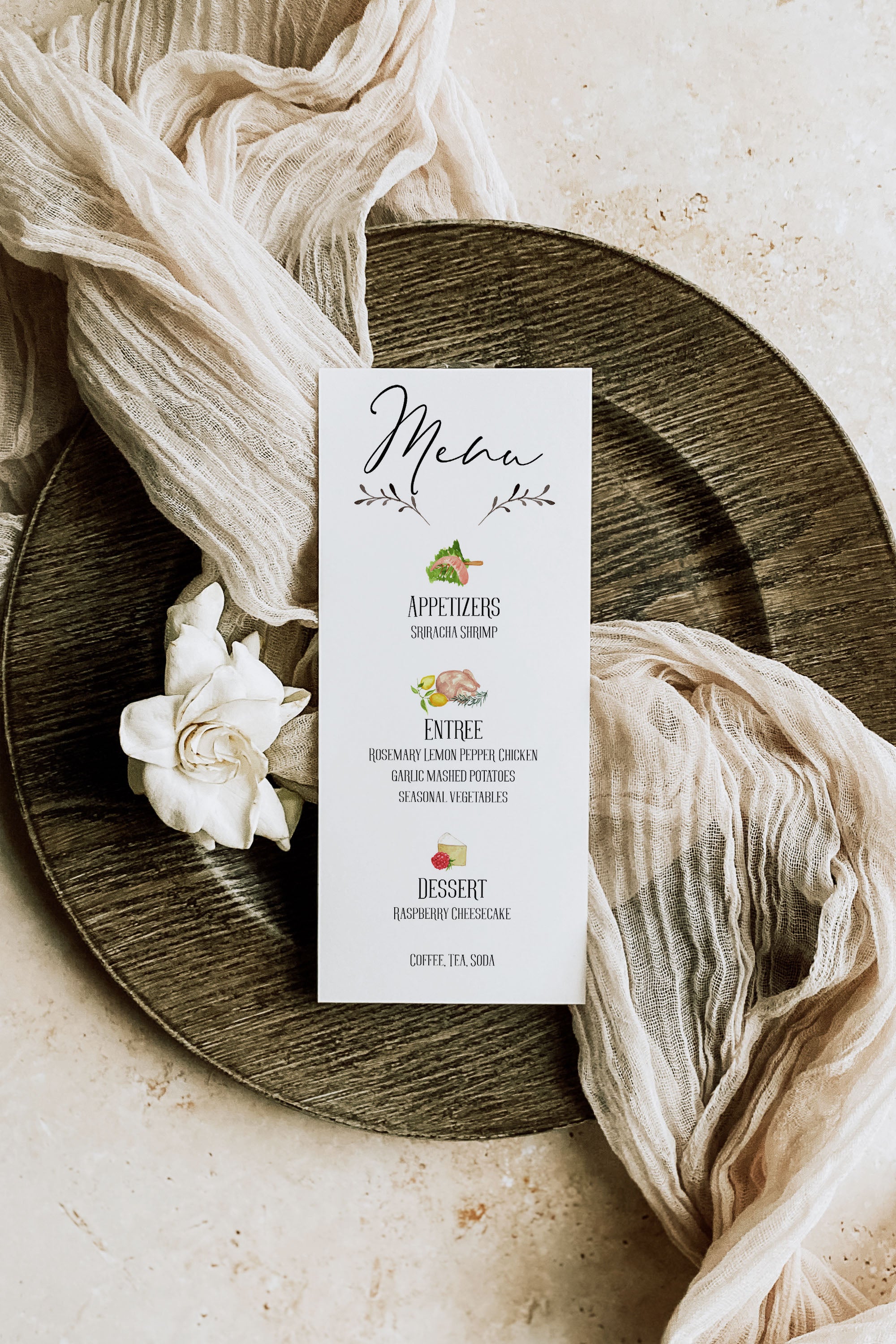 Elegant Watercolor Icon Dinner Menu