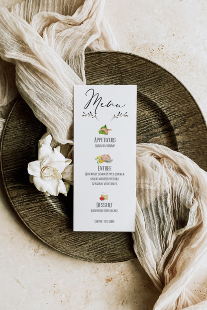 Elegant Watercolor Icon Dinner Menu