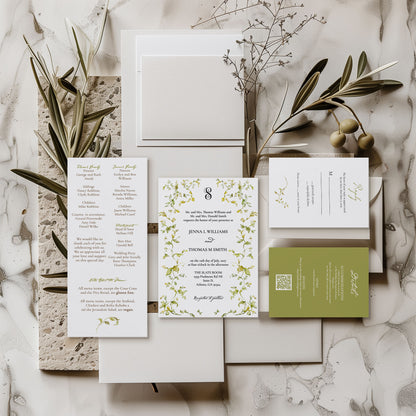 Greenery Monogram Elegant Wedding Invitation Suite