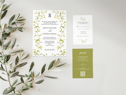 Greenery Monogram Elegant Wedding Invitation Suite