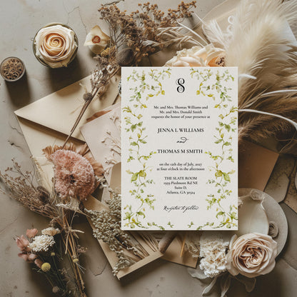 Greenery Monogram Elegant Wedding Invitation Suite