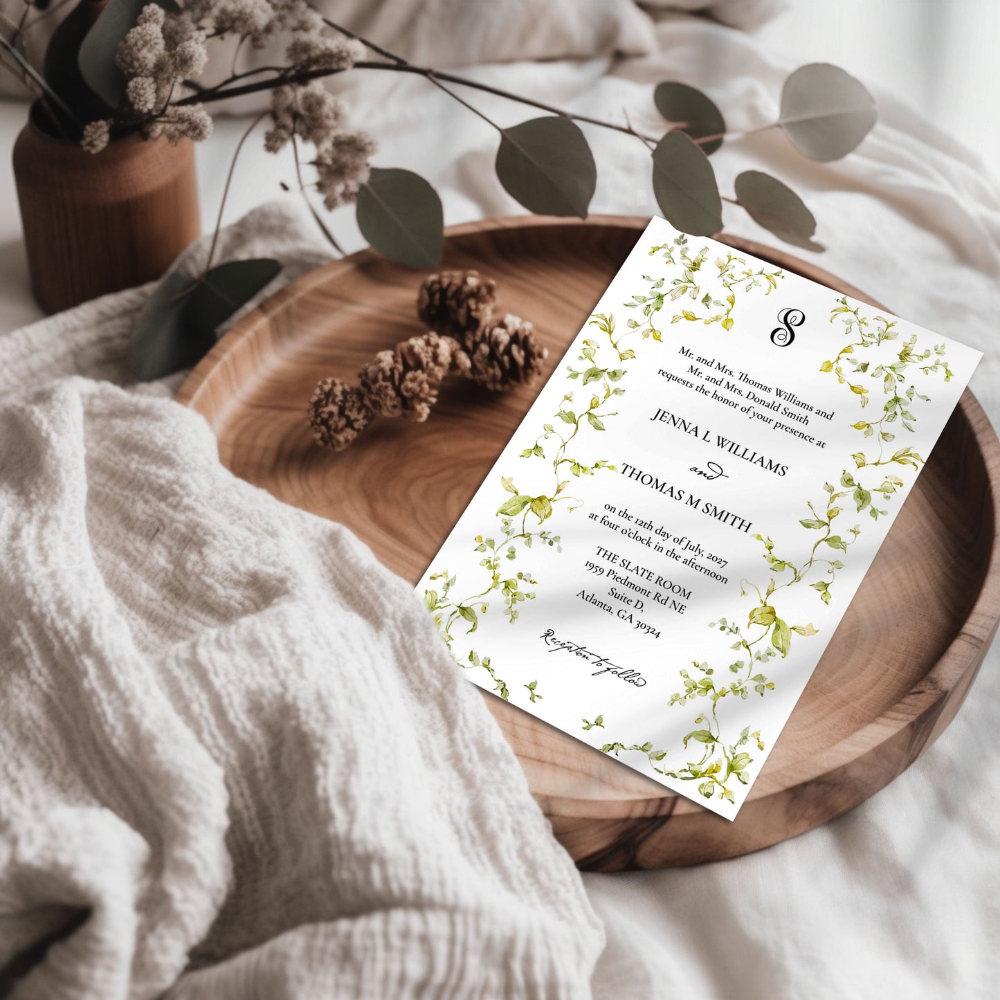 Greenery Monogram Elegant Wedding Invitation Suite