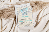 Blue Elephant Baby Shower Invitation Template Editable Invitation Corjl Digital Download
