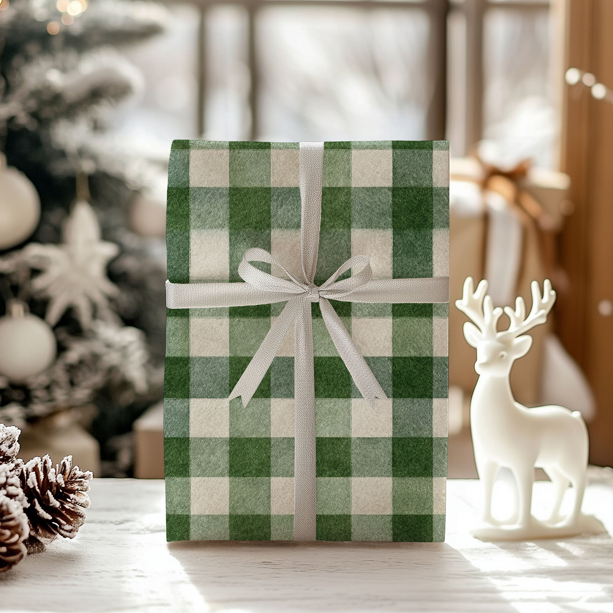 Winter Evergreen Checkered Christmas Wrapping Paper Roll