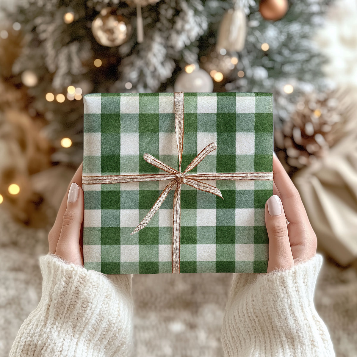Winter Evergreen Checkered Christmas Wrapping Paper Roll