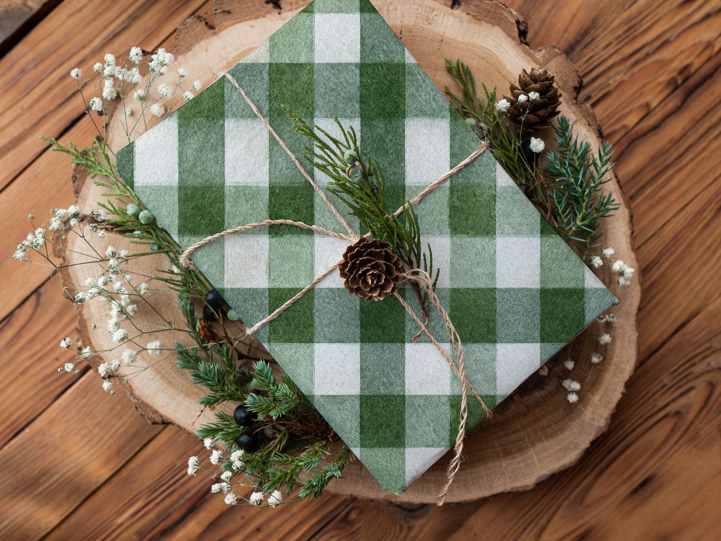Winter Evergreen Checkered Christmas Wrapping Paper Roll