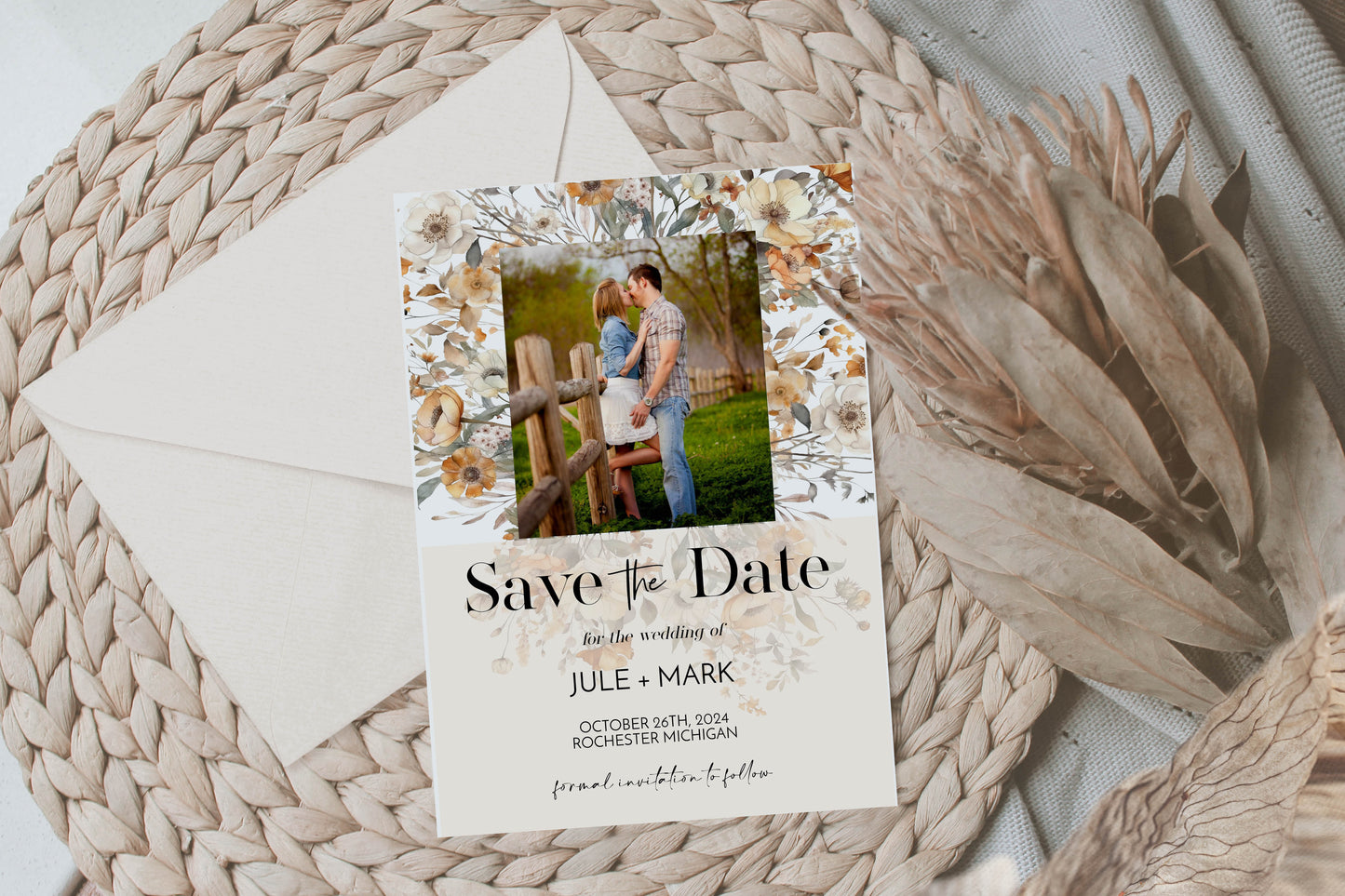 Fall Wildflower Photo Save the Date Template Editable Invitation Corjl Digital Download