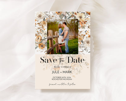 Fall Wildflower Photo Save the Date Template Editable Invitation Corjl Digital Download