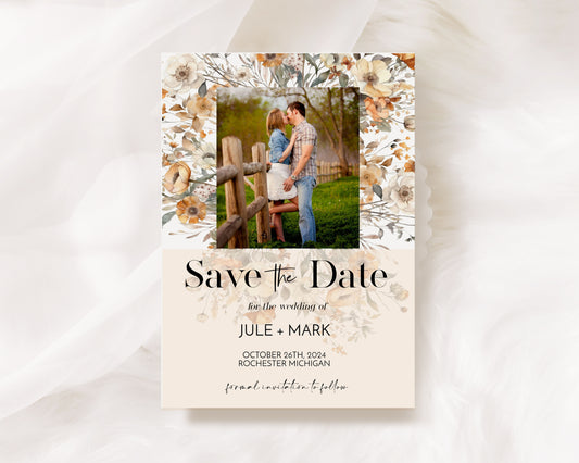 Fall Wildflower Photo Save the Date Template Editable Invitation Corjl Digital Download